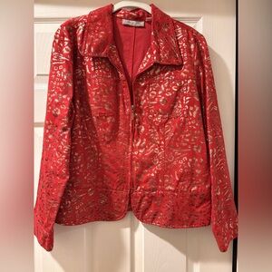 Birch Hill Red Metallic Animal-Print Zip Jacket Size M